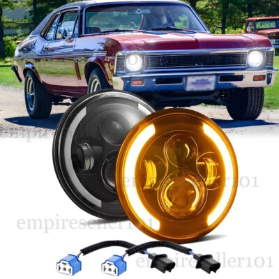 2PCS 7" Round LED Headlights Hi/Lo Beam Fit Chevy Nova 1969 1970 1971 1972- 1979 - Image 1 of 4