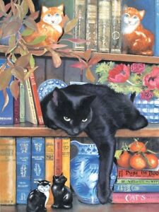 On The Shelf 1000 Pc Jigsaw Chrissie Snelling Sunsout cat library black kitten