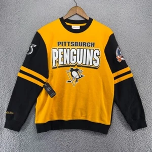 Pittsburgh Penguins Sweatshirt Mens Small Black Mitchell Ness Retro Crewneck NEW - Picture 1 of 13