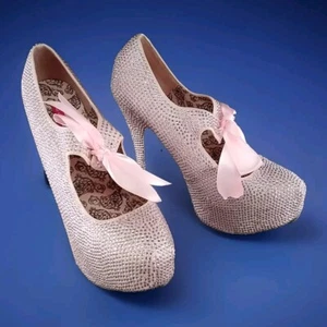 BORDELLO TEEZE 5.75” HIGH HEELS BABY PINK RHINESTONE 9M (NIB) - Picture 1 of 8