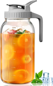 Glass Pitcher with Lid, 64 oz Large Mason Jar Wide Mouth, Sun Tea Glass Jar,, - Picture 1 of 12