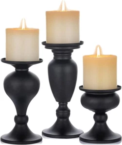 Pillar Candle Holders Set of 3 Black for Table Mantle Fireplace Decor Modern Far - Picture 1 of 12