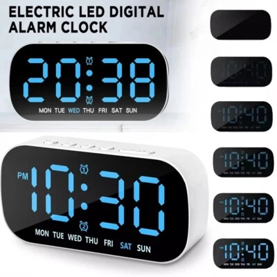 Reloj Despertador Eléctrico Digital LED Pantalla Grande Batería Respaldo Reposo Doble Alarma Foto 1 de 4