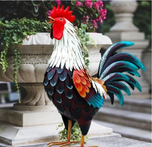 Large Metal Rooster Decor Yard Chicken Outdoor Garden Statue Sculpture Lawn Art - Picture 1 of 9