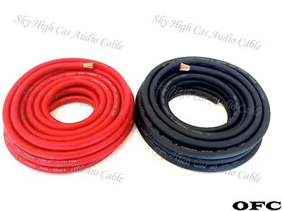 50 ft OFC 4 Gauge AWG 25' BLACK / 25' RED Power Ground Wire Sky High Car Audio