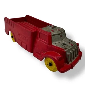 Vintage 1950’s Auburn Rubber Toys Delivery Truck Red W/Yellow Tires - Picture 1 of 3