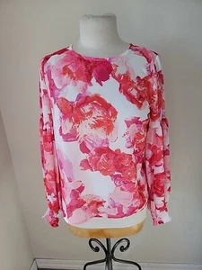 Vici X Nordstrom Floral Long Sleeve Sheer Blouse Small White Pink Bishop Sleeve  - Picture 1 of 12