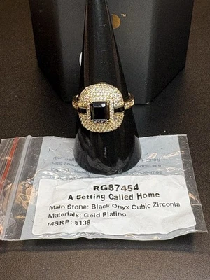 Bomb Party Ring Size 9  RG87454 A Setting Called Home Black Onyx CZ On Gold - Image 1 of 3