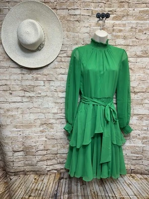 Alex Marie 女式草绿色长袖雪纺连衣裙 2 码 - 阅读 — 第 1/4 张图片