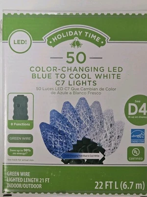 Holiday Time LED C7 String Lights 50 LED 8 Functions Color Changing 22ft NEW - Image 1 of 3