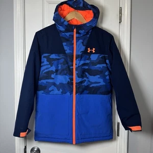 Under Armour Storm Fleece Lined Warm Hooded Winter Jacket Coat L Blue Orange - Picture 1 of 10