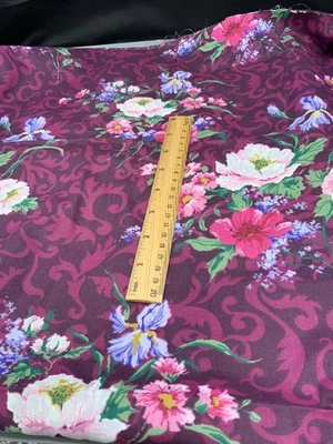 Daisy Kingdom PURPLE PINK WHITE LARGE MOTIF FLOWERS Poppy Damask Fabric 1.8 yds - Image 1 of 3