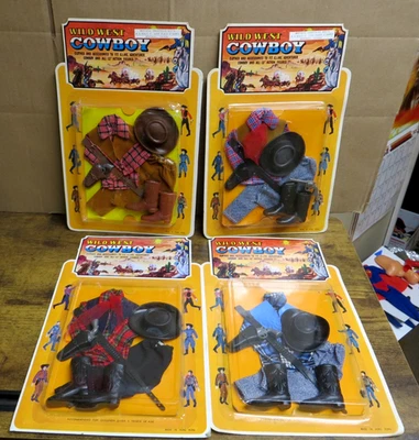 JUEGO DE 4 TRAJES VAQUEROS VINTAGE GI JOE 1964: MEGO LJN FIGHTING YANK: WILD WEST SIN USAR, EN CAJA Foto 1 de 4