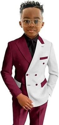Patchwork Boy Suits Peak Lapel Double Breasted Wedding Groom Ring Bearer 2 Piece - Image 1 of 4