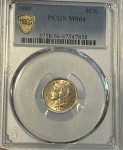 1889 3 Cent Nickel Three Cent 3c Very Rare Date PCGS MS64 - Picture 1 of 8