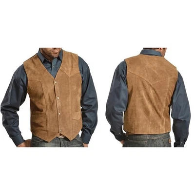 Mens Casual Suede V Neck Waistcoat Slim Fit Sleeveless Jacket for Everyday Wear - Image 1 of 4