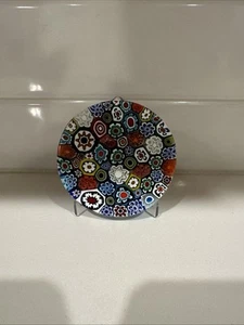 Murano Glass Millefiori Round Paperweight - Large 4” Dia. 7/8” Thick - Picture 1 of 10