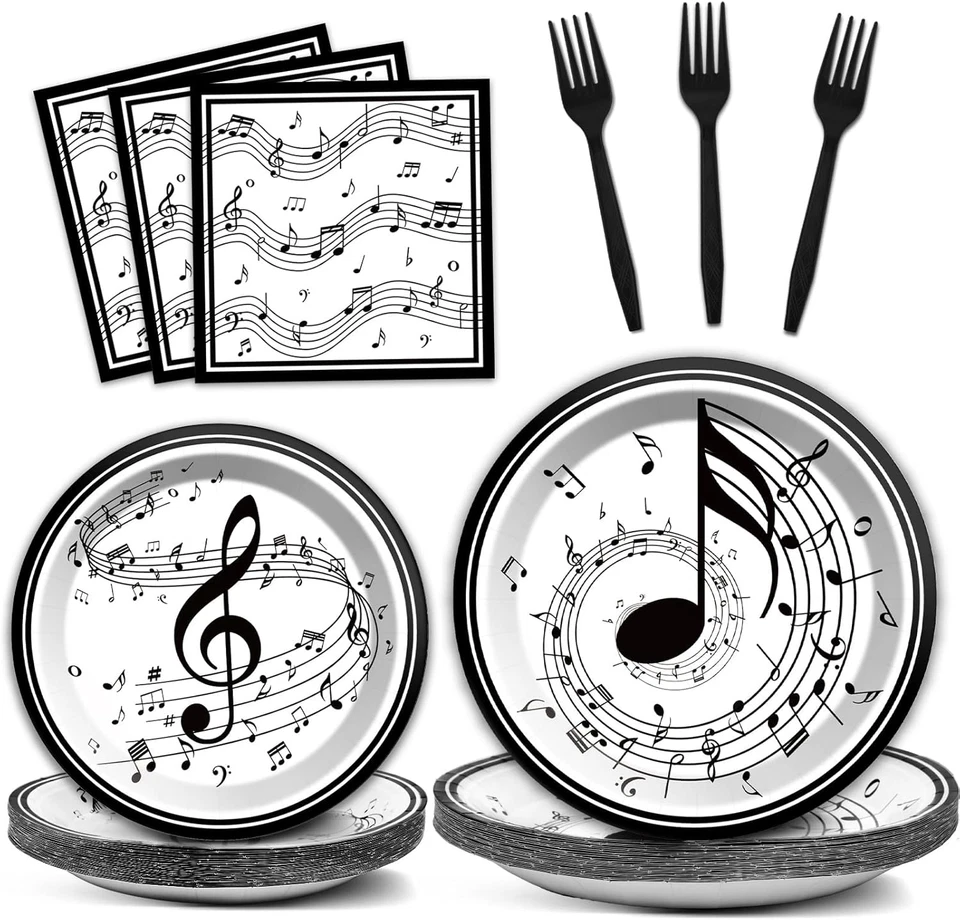 Platos de notas musicales servilletas vajilla de fiesta temática musical notas musicales cena Foto 1 de 4