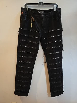 Jeans Robins Destroyeds Talla 34x32 Denim Negro Cristales Blancos Con Dije Foto 1 de 4