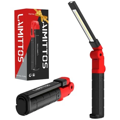 LAIMITTOS Rechargeable LED Work Light Magnetic Foldable Flashlight with Hook 3 Modes
