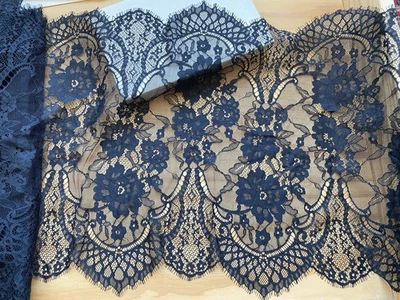 3 Yards Black Floral Eyelash French Lace Trim/Sewing/ Fabric/Shawls/14.5 " Wide - Image 1 of 4
