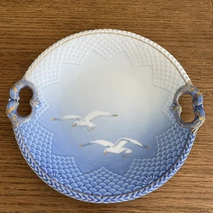 Bing & Grondahl Royal Copenhagen Seagull Gold Rim 304 Handled Cake Plate 10.5” - Picture 1 of 7