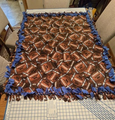 Handmade FLEECE Sport, Hand Tied NO SEW 2 Sided Blanket Football, Purple Backing - Image 1 of 4