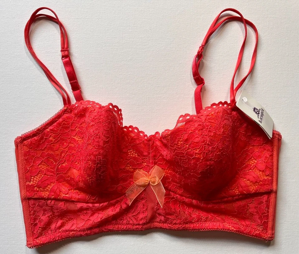 ¡Nuevo! Sujetador de encaje con aros naranja rojo b.tempt'd by Wacoal talla L Foto 1 de 4
