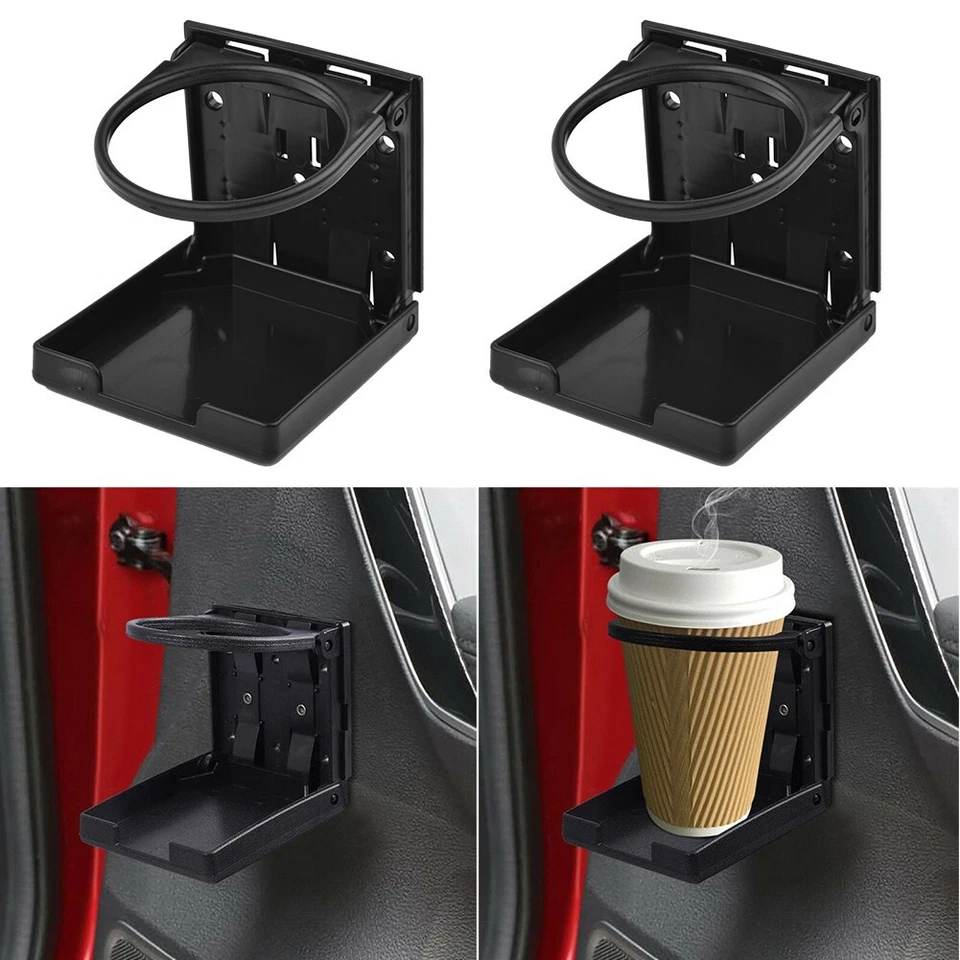 2x Plastic Folding Cup Drink Holder Car Boat RV With Mounts Water-Coaster Black - Image 1 of 4