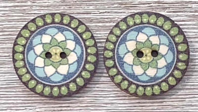 2 Floral Sewing Buttons Crafting Wood 2 Hole 1"  - Image 1 of 2