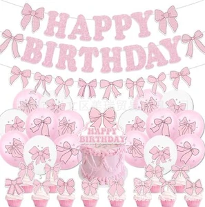 Rosa Schleife Party Deko für Kokette Geburtstag Banner Luftballons hängend Wirbel - Bild 1 von 17