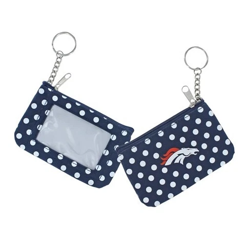 Denver Broncos Football Logo NFL Nylon Polka Dot Zippered Coin Purse Key Ring Cover