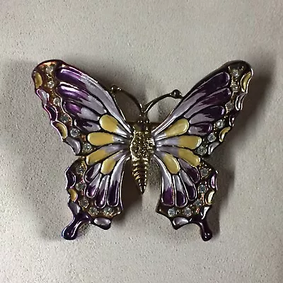 Vtg Gold Tone Enamel Rhinestone Butterfly Brooch - Image 1 of 3