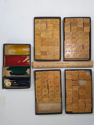 Piroxloid "Ancient Game of the Mandarins"  Wood Tile Mahjong Set - Incomplete - Image 1 of 4