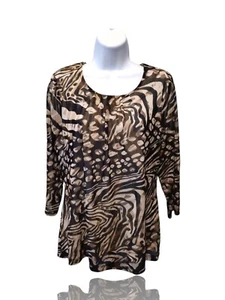 Easywear By Chicos 1 gefütterter Pullover mit Animalprint transparent Bluse. L-5 - Bild 1 von 7