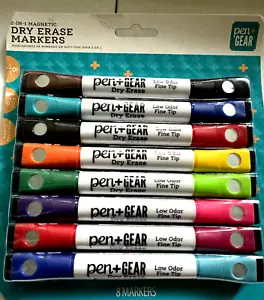 Pen + Gear 2-in-1 Magnetic Dry Erase Marker Fine Tip Assorted 8 Count NEW - Picture 1 of 4