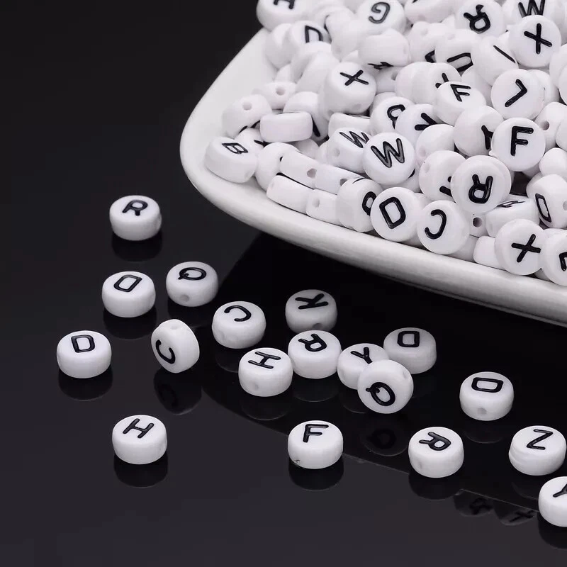 100pcs Alphabet Letter Beads A–Z Mixed – White Acrylic Beads for DIY Bracelets, - Image 1 of 1