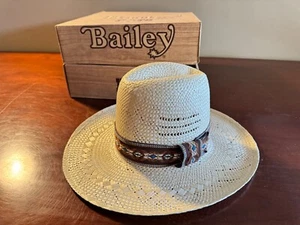Vintage 1979 Bailey Cowboy Natural Straw Hat Size 7 1/2 - Clean! Original Box! - Picture 1 of 6