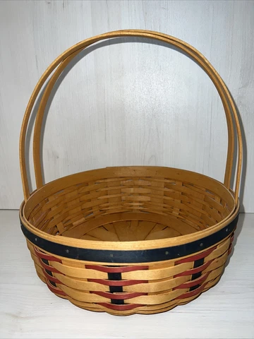 Longaberger Americana Summer Picnic Basket 10.25" Round w/Handle 2001 EUC Cover