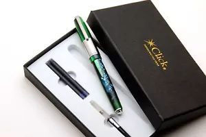 Click Retro Ocean Blue & Green Acrylic Body Fountain Pen Chrome Trims New In Box - Picture 1 of 4