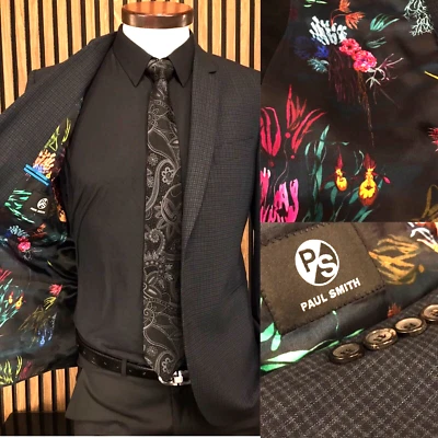 Paul Smith Wool SUIT 40R - 42R w 34 x 28.5 - 30.5 Navy Blue Black Check 40 42 R - Image 1 of 4