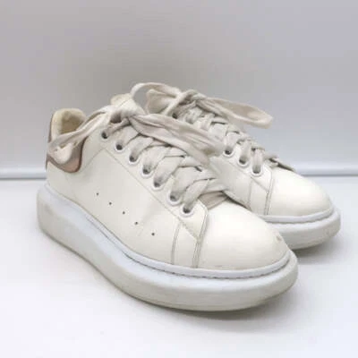 Alexander McQueen Oversized Sneakers White & Rose Gold Metallic Leather Size 37 - Image 1 of 4