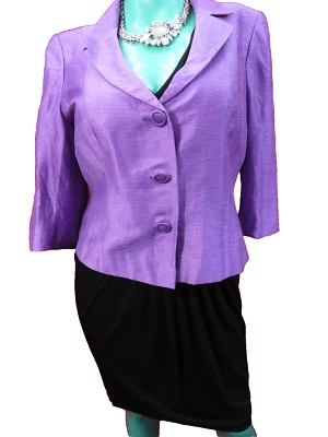COAST black v-neck fitted evening dress & Alex & Co lilac linen jacket UK 18 - Image 1 of 4