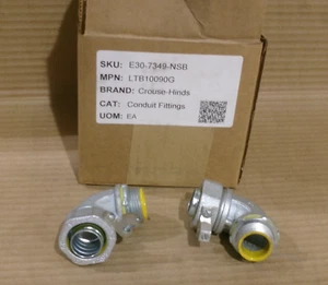 Nueva Caja de 2 Crouse Hinds LTB10090G 1" 90° Conducto Conector Hermético AK - Imagen 1 de 3