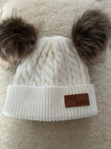 Knit White Winter Cap  American Trends Beanie w Double Pom for Girls - Picture 1 of 7