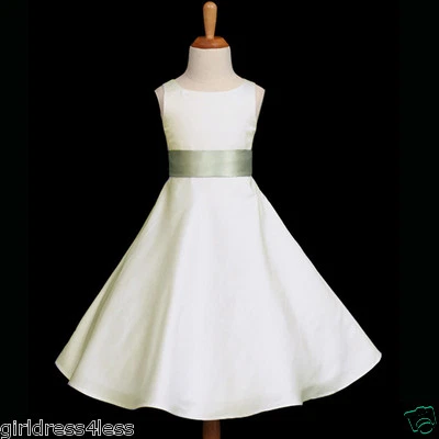 VESTIDO NIÑA FLOR LÍNEA A SATINADO VERDE MARFIL/SALVIA 12-18M 2 4/4T 6/6X 8 10 12 14 16 Foto 1 de 2