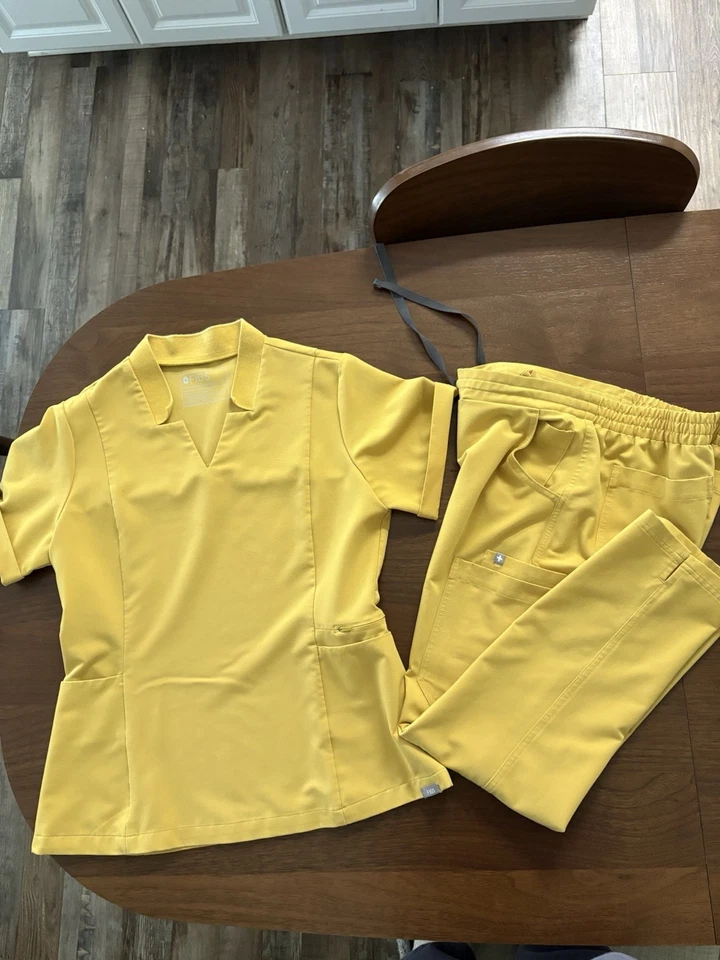 Figs Technical Collection Women's Yellow Scrub Set Medium top Small Petite Pants - Image 1 of 3