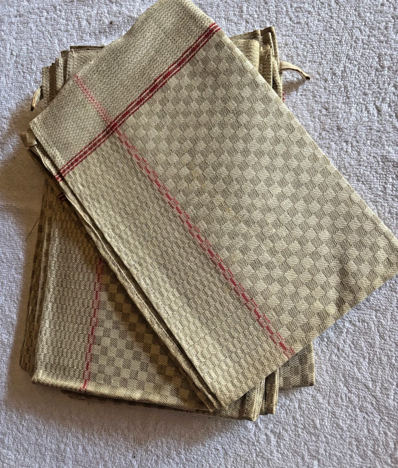 Lot de 6 torchons anciens en métis  lin damassé Neufs jamais lavés - Photo 1/1