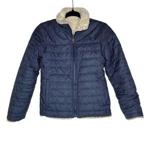 North Face Girls Mossbud Reversible Jacket Blue Denim Print sz M 10/12 - Picture 1 of 8