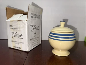 Fiesta Ware Ivory w/ Blue Stripe HLCCA Individual Covered Sugar Bowl - Picture 1 of 10